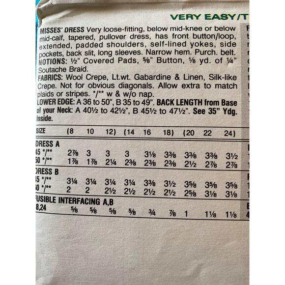 Vogue sewing pattern 8589 shift dress Size 14 16 - Picture 4 of 5